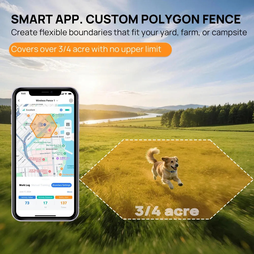 Smart GPS Wireless Dog Fence and Training Collar APP Control Rechargeable Training Shock Collar for Pet Behavioral Correction
