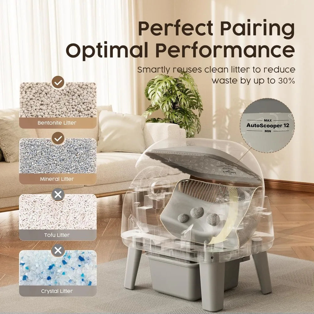 Open Top Automatic Cat Litter Box with 7 Safety Sensors & Anti-Pinch Protection, Easy Access Step for Senior Cats, Custom