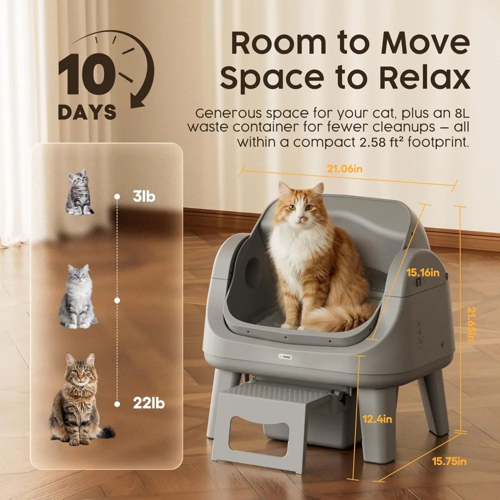 Open Top Automatic Cat Litter Box with 7 Safety Sensors & Anti-Pinch Protection, Easy Access Step for Senior Cats, Custom
