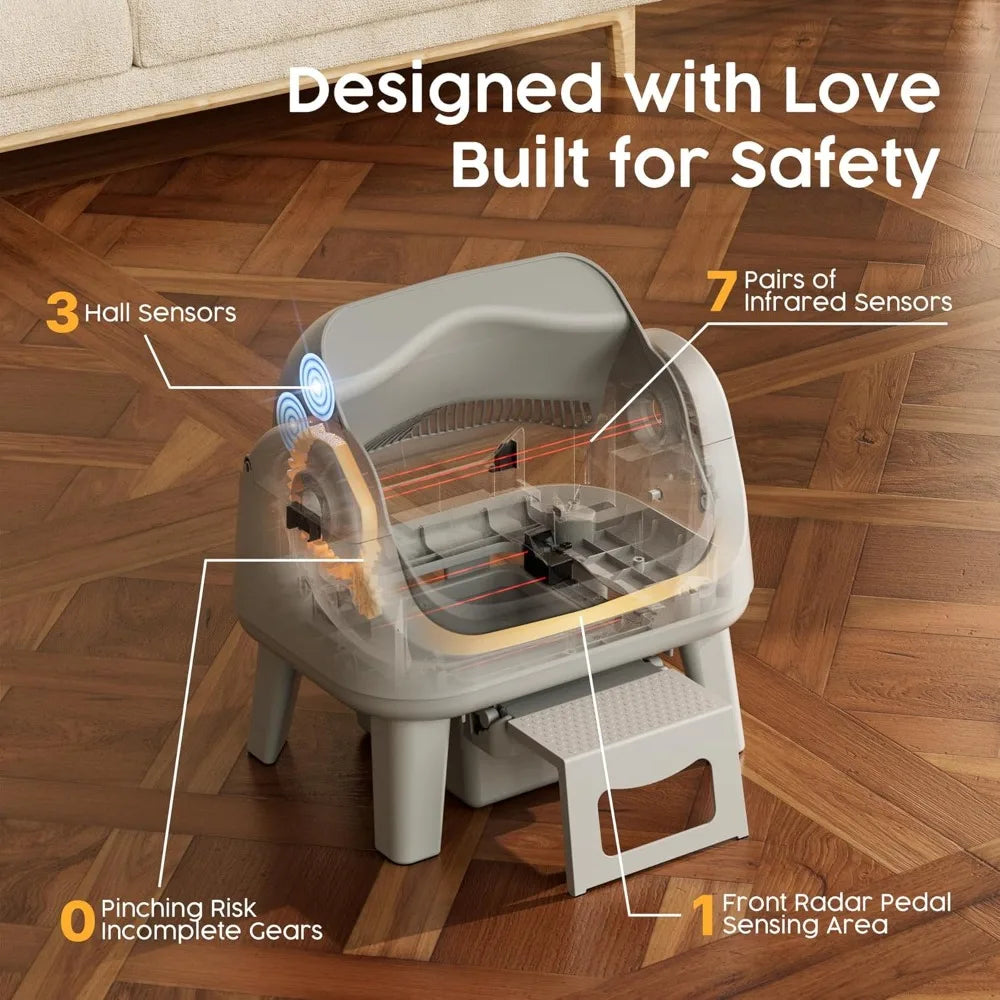 Open Top Automatic Cat Litter Box with 7 Safety Sensors & Anti-Pinch Protection, Easy Access Step for Senior Cats, Custom